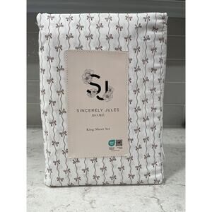 SINCERELY JULES Mauve & White Ditsy Bow KING Sheet Set Sheets Super Soft Pink